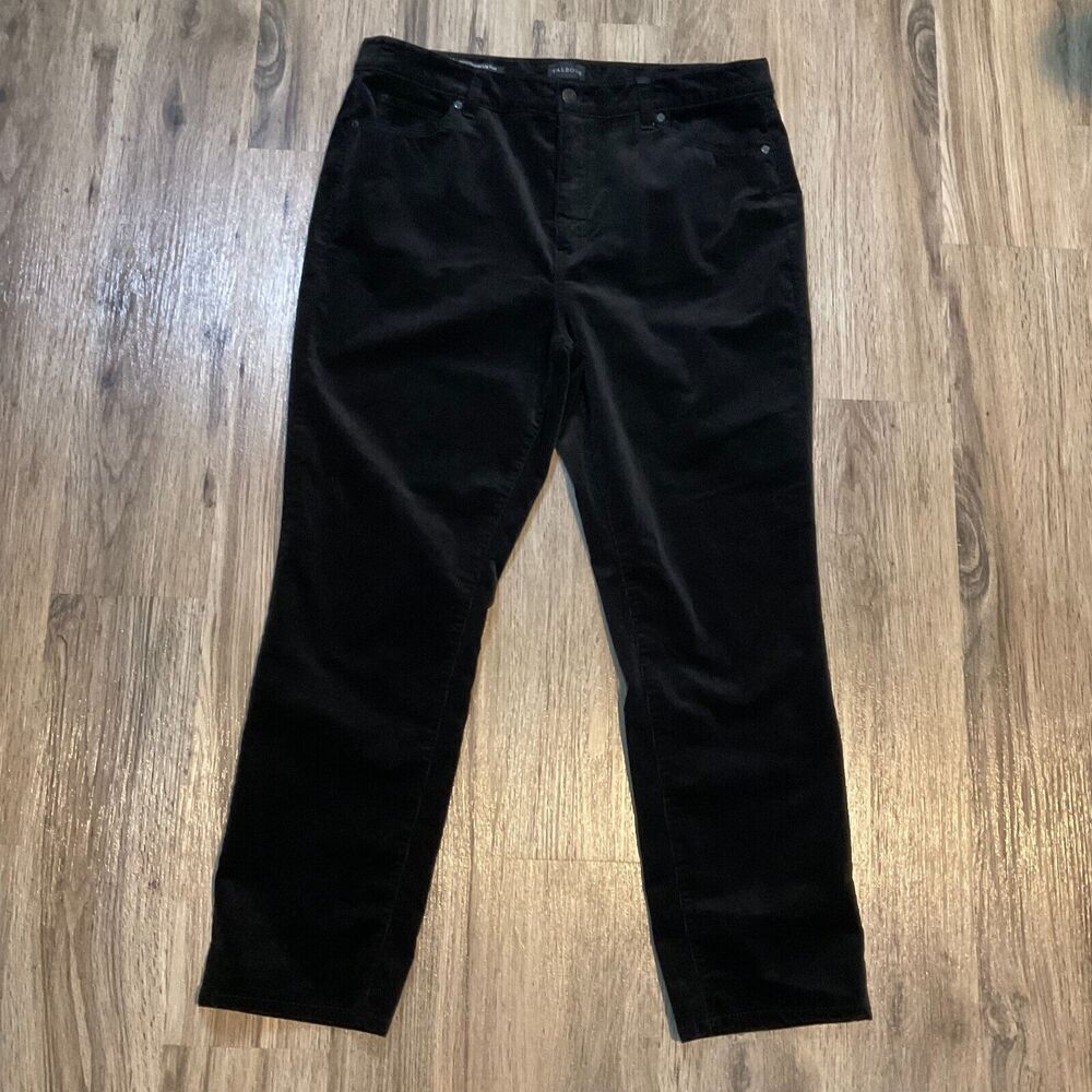 Talbots Corduroy Straight Leg Pants Black Size 16P Petite High Rise Stretch
